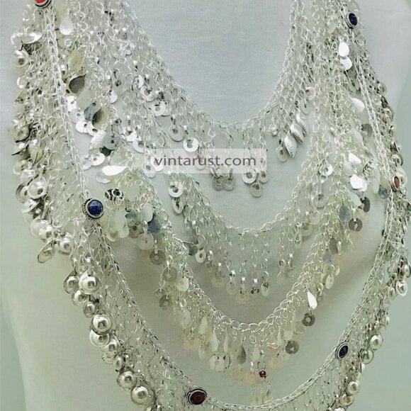 Exotic Kuchi Necklace, Multi Layered Antique Necklace, Unique Silver Necklace - Picture 5 of 9